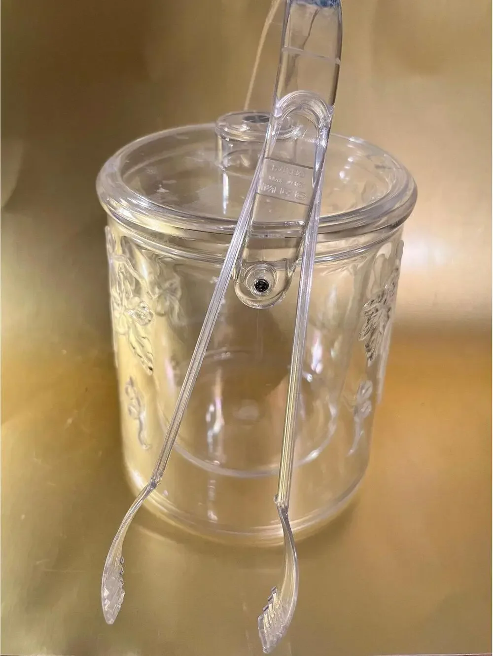Clear Acrylic Ice Bucket with Grapes Design and Tongs